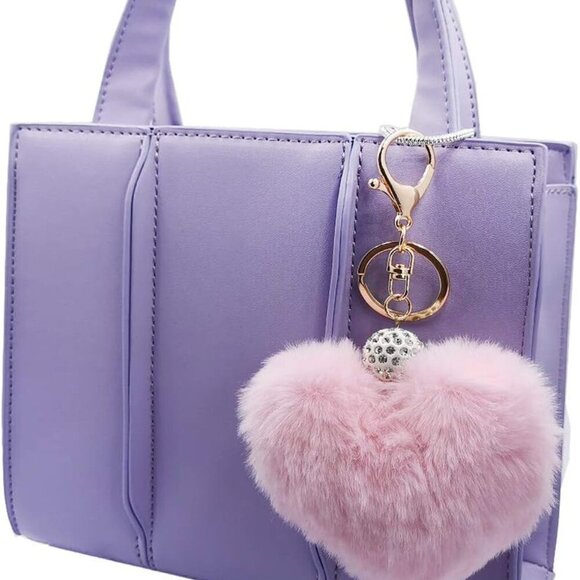 Women's Heart Faux Fur Pom Pom Key Chains Bag Accessory Puffball Keyring Backpac - Picture 3 of 4
